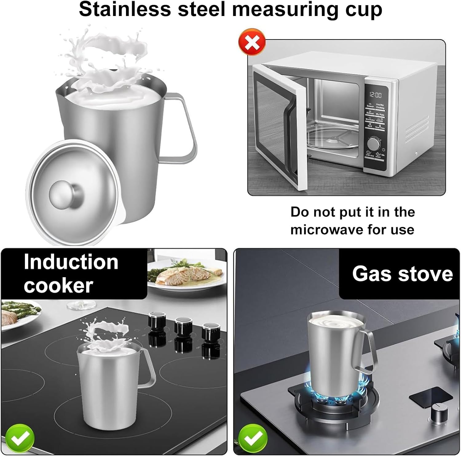 Milk Frothing Cup and Pitcher, 2l Stainless Steel Measuring Tool, Precise Portable Use for Frothed Beverages, Latte Cappuccino Brunch Accessory, Home Coffee Shop Kitchen Equipment