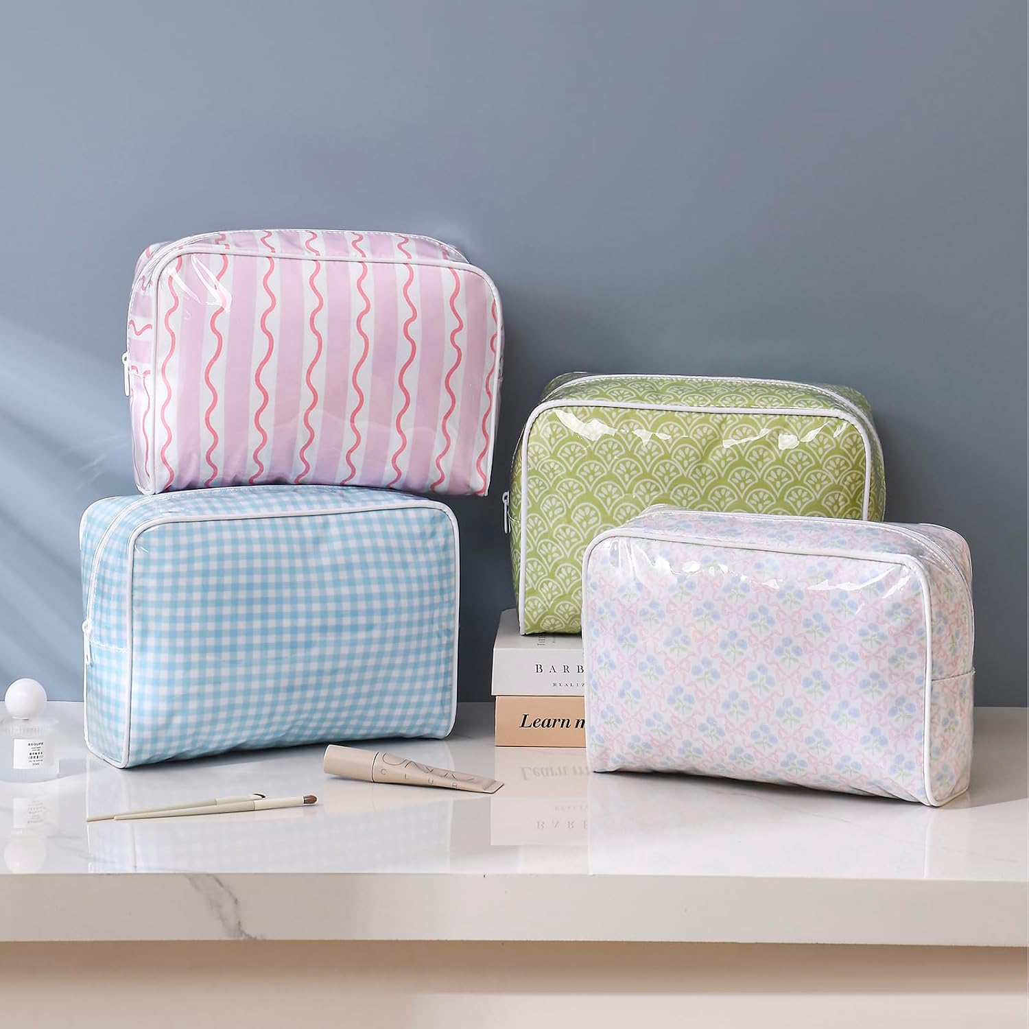 Large Waterproof Travel Makeup Bag (01Pink Stripe)