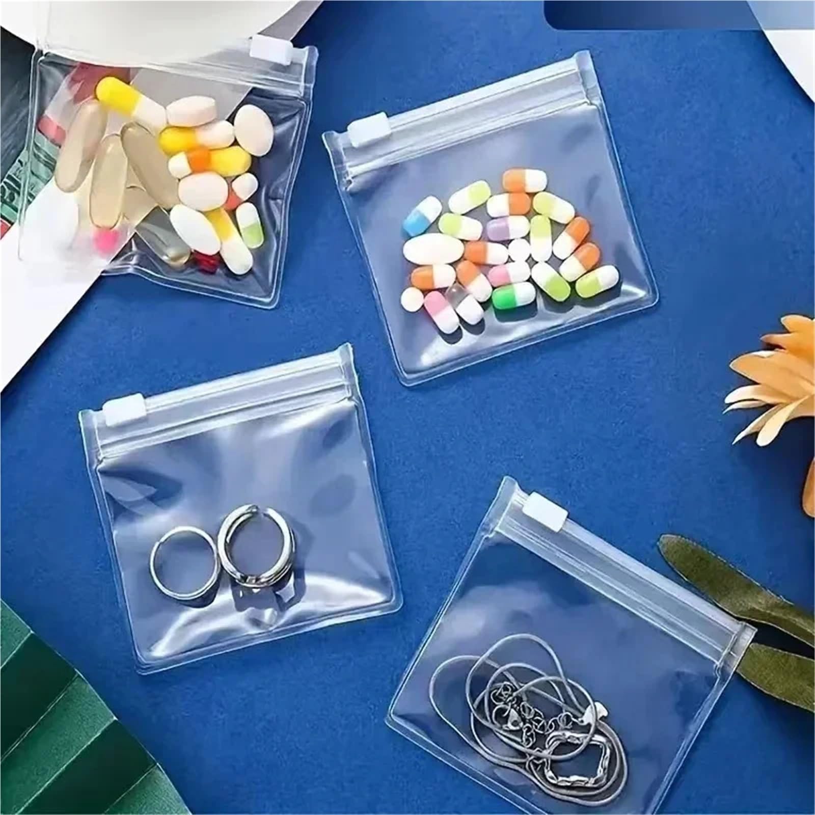 Lot de 30/60/120 sachets à médicaments en EVA avec fermeture éclair, en plastique, auto-scellants, pour petites pilules, emballage séparé, mini étui, boîte à pilules pour voyage (60 pièces)