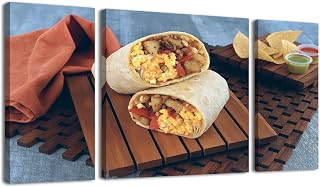 3 Panel Large Wall Art Prints Paintings mexican food breakfast burrito sandwich burritos pictures Canvas Wall Art Living Room office Modern Home Wall Decor Framed Artwork Ready to Hang