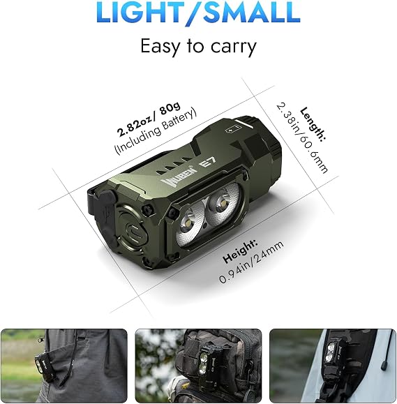 WUBEN E7 1800 Lm Hight Lumen Mini Flashlight with Magnet | Super Bright 6 Modes EDC Flashlight, IP68 Pocket Flashlight for Headlamp Use, Rescue, CampingHikingCar repair etc