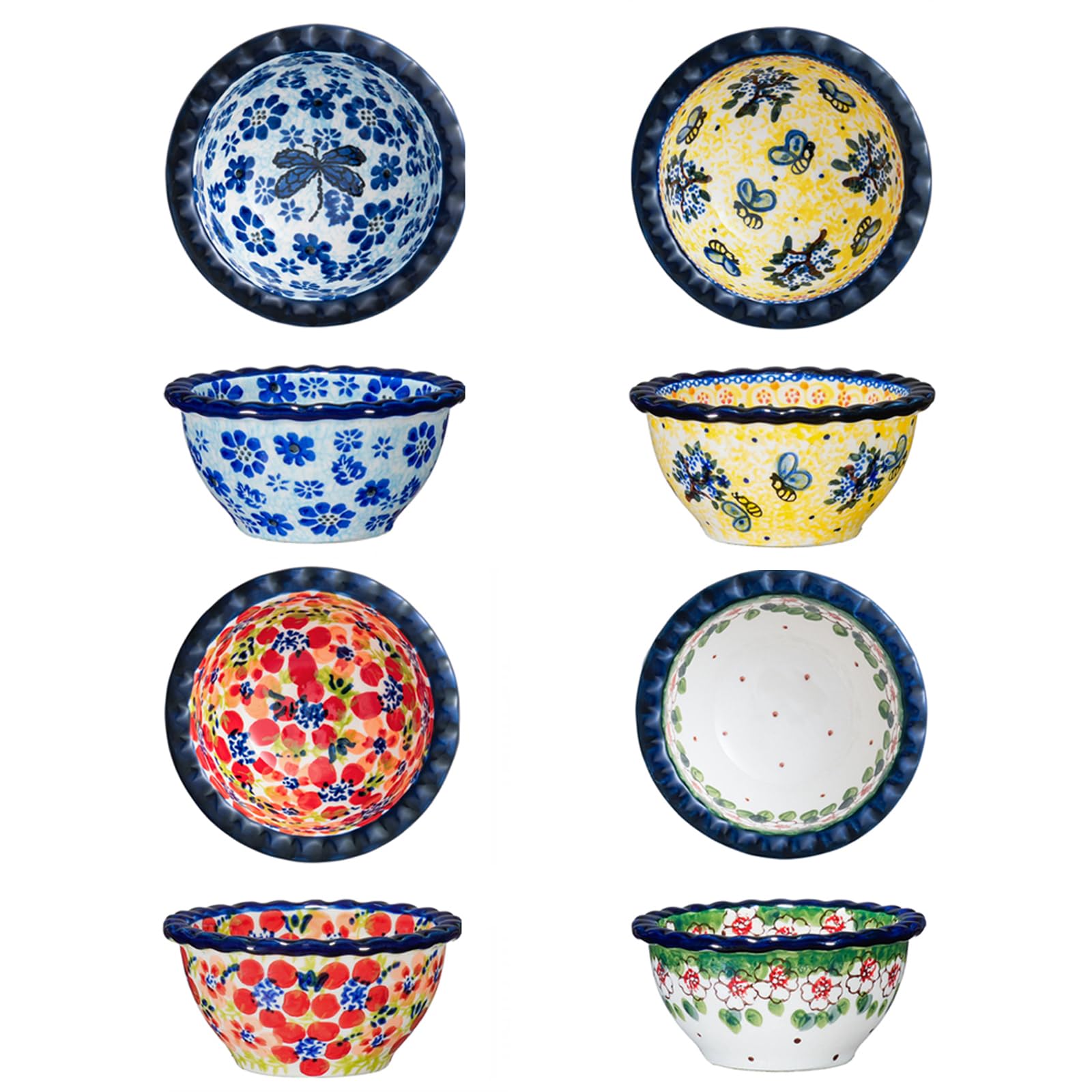 silesia Handmade 3 oz Ramekins, Ceramic Creme Brulee Pudding Cups Set of 4 - Hand Painted Small Sauce Bowl for Kitchen in Gift Box, Microwave &
