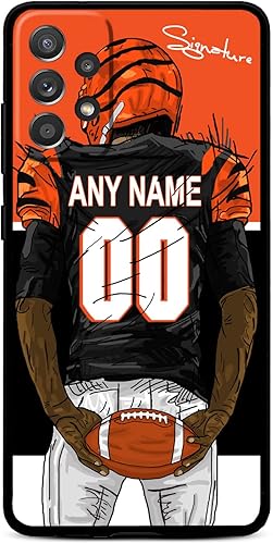 Funda de teléfono de fútbol para Samsung Galaxy A53 5G A14 A73 A12 A42 A32 A02S A71 A22 4G A33, nombre y número personalizados y firma de silicona