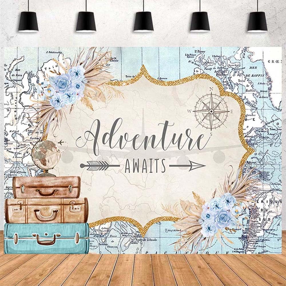 Adventure Awaits Backdrop Word Map Let The Adventure Begins Travel Photography Background Baby Shower Party Decorations Photo Backdrops World Map