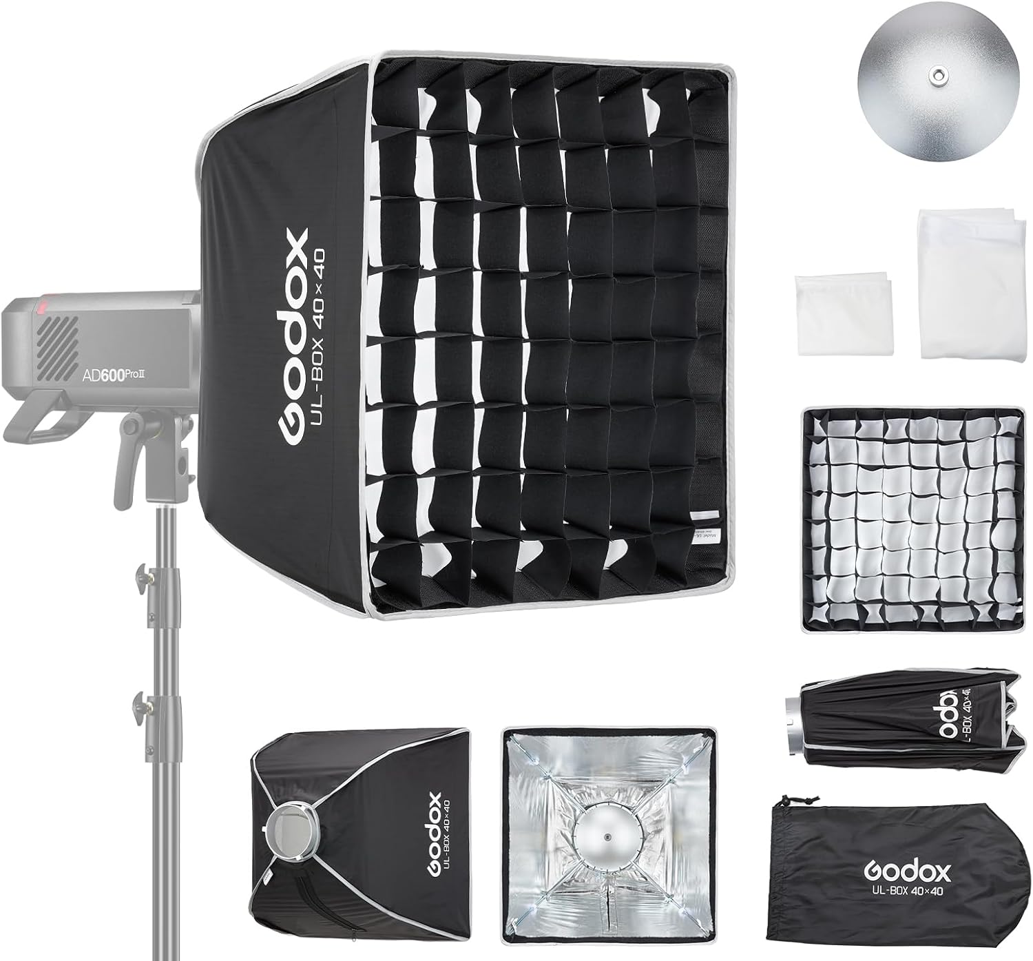 Godox Mini Softbox 40cm*40cm/ 15.7in*15.7in with Grid Diffuser Fast-Setup Bowens Mount Softbox Compact Small Photography Lighting Softbox for Continuous Light Monolight Strobe Flash