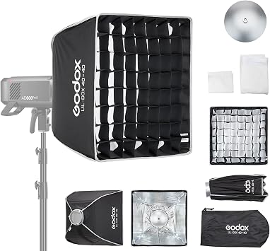 Godox Mini Softbox 40cm x 40cm / 15.7" x 15.7" with Grid Diffuser Fast Setup Bowens Mount Softbox Compact Small for Photography Lighting Softbox Continuous Light Monolight Strobe Flash