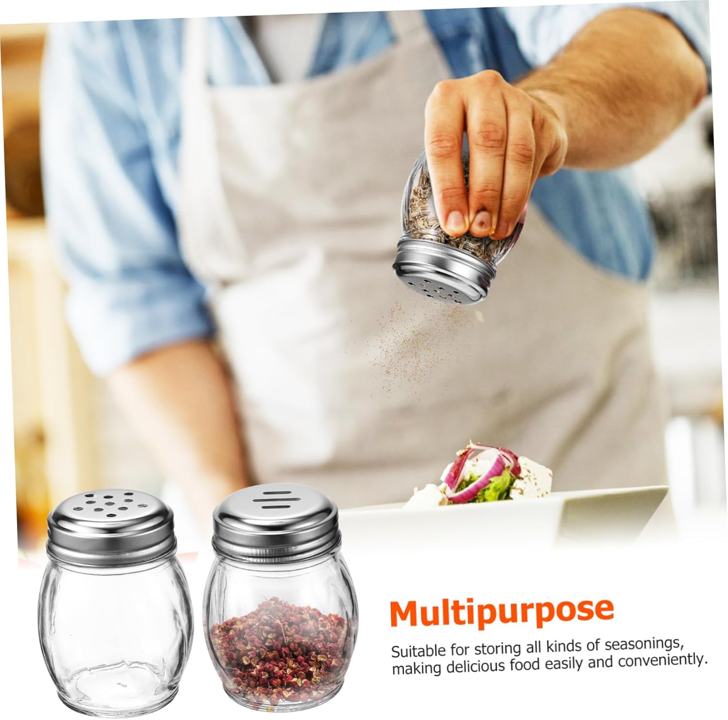 DECHOUS 10pcs Mini Glass Spice Jars with Two Lid Options for Seasonings for Home Camping and Outdoor Bbqs Salt Pepper and Sugar Storage