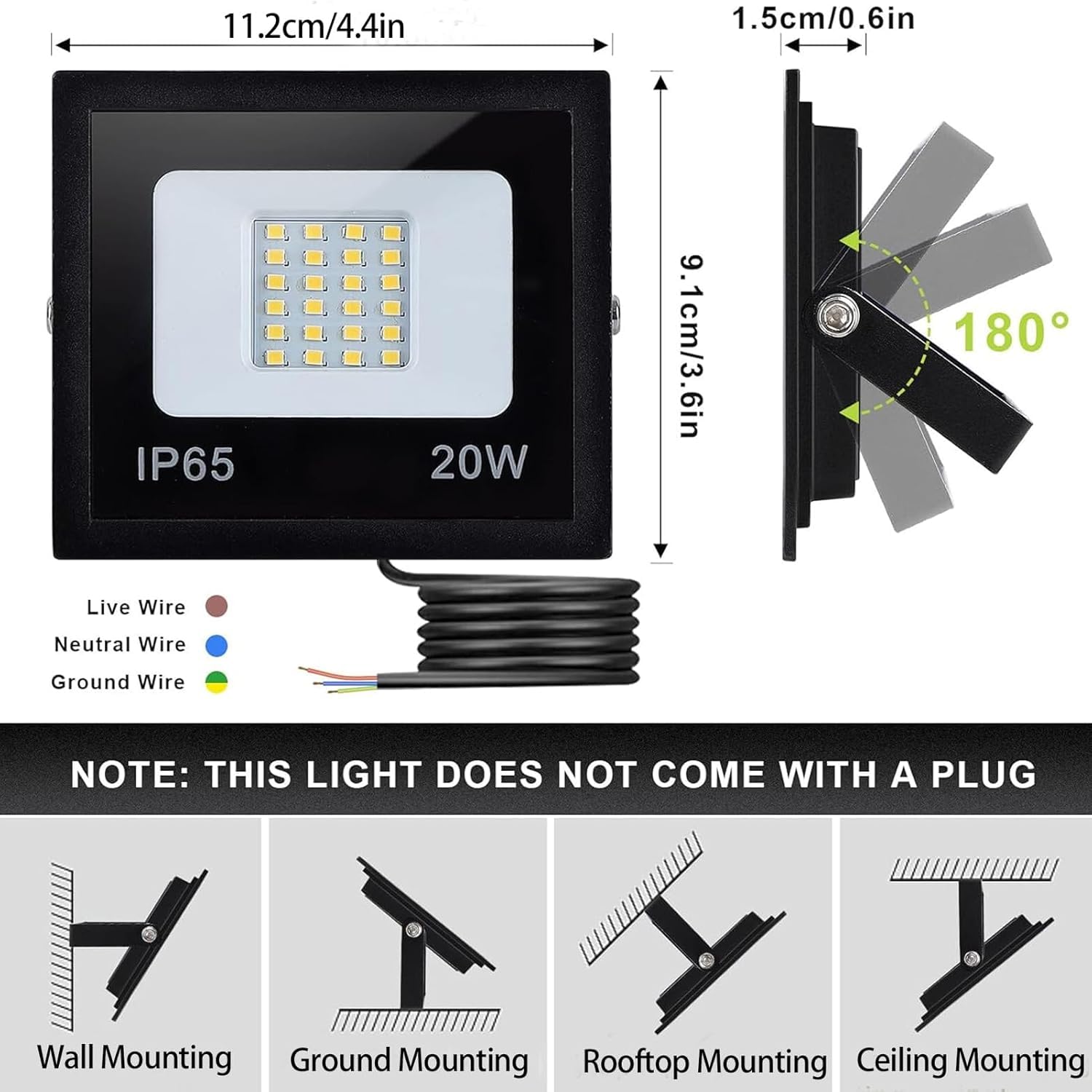 YIQIBRO 20W LED Strahler Außen, 10 Stück 2000LM 6500K Kaltweiß IP65 Wasserdicht Außenstrahler Flutlicht, LED-Scheinwerfer für Garten, Garage, Hof, Außenbeleuchtung, Auffahrt