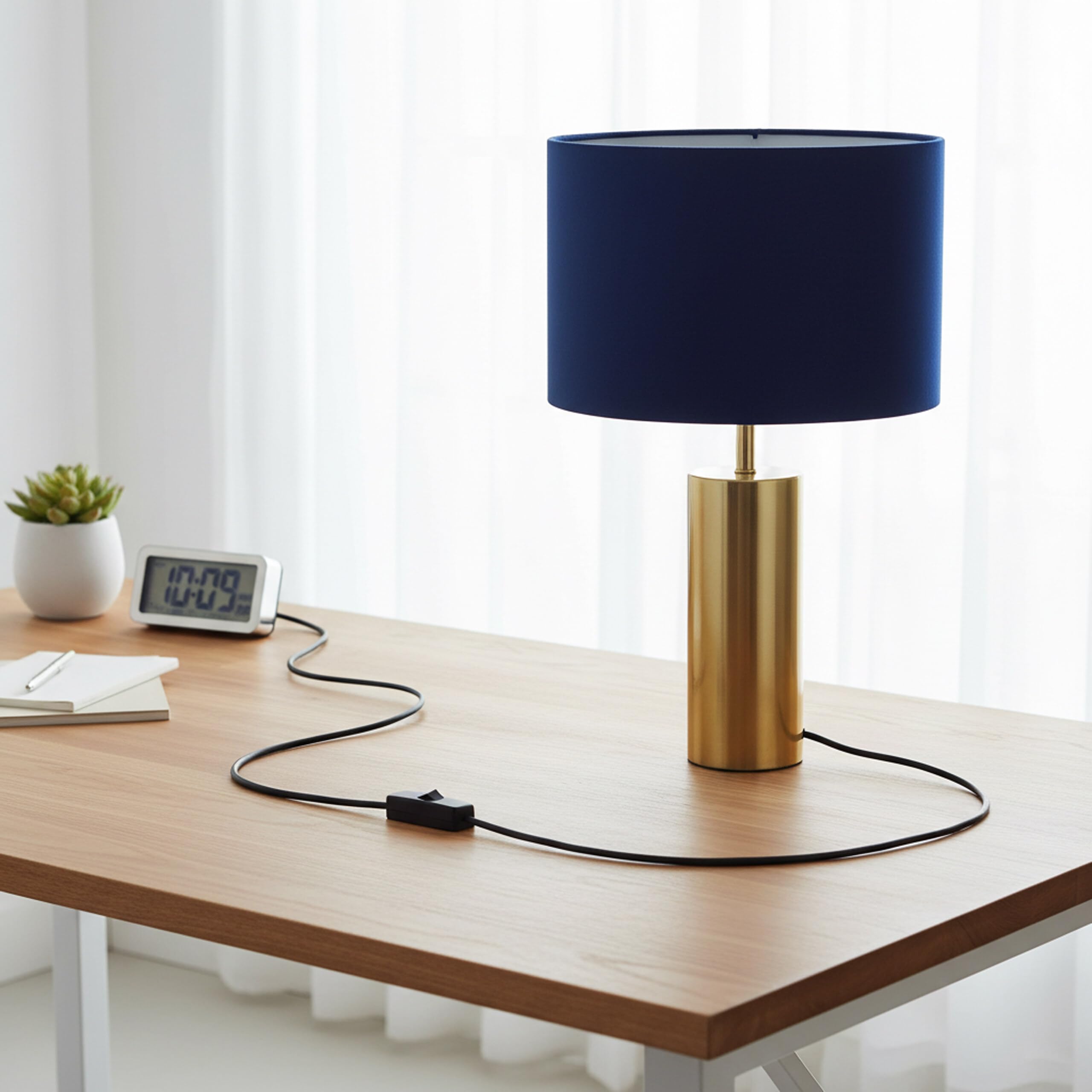 Relaxdays Lámpara de Mesa Terciopelo y Metal con Cable E27, 51x32x32 cm, Azul Oscuro y Dorado