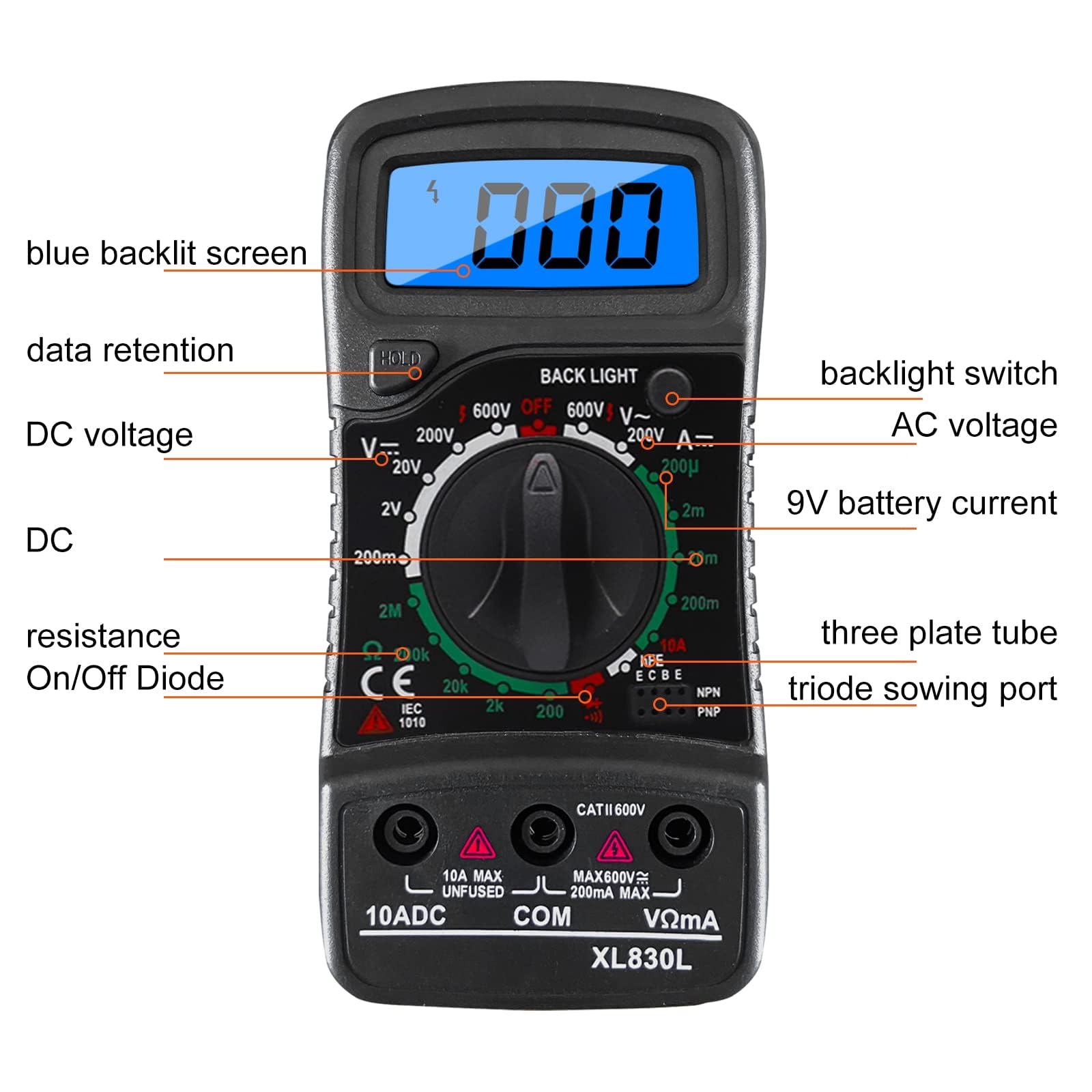 Multimetro Digitale Professionale WinGluge - Tester Elettrico Con Display LCD Retroilluminato Per Misurare Tensione, Corrente E Resistenza