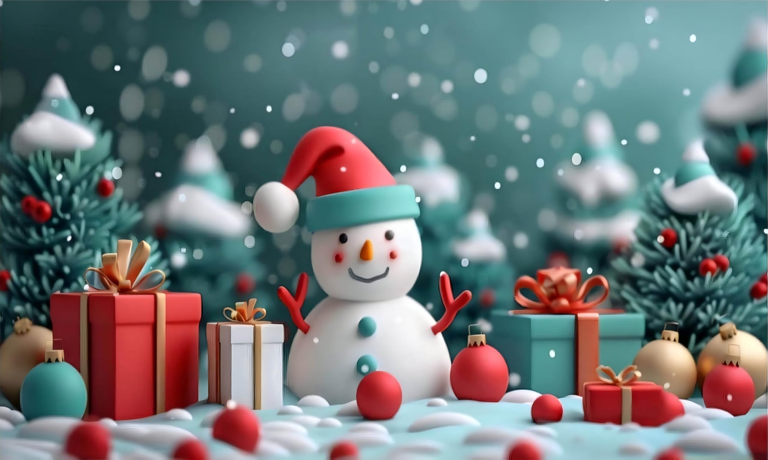 Teddy Bear with a Santa hat and a Christmas Gift Design Decoration Background Winter Baby Photo Studio Booth Photoshoot Photographer Props Size 5Feet Height & 8Feet Width(5 * 8)