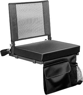 Stadium Seat With Breathable Mesh And Back Support - Portable Bleacher Chair With Thick Sponge Cushion, 2 Large Pockets, Carry Handle, Shoulder Strap, 2 Hooks - Ideal For Stadium Seats And Bleachers