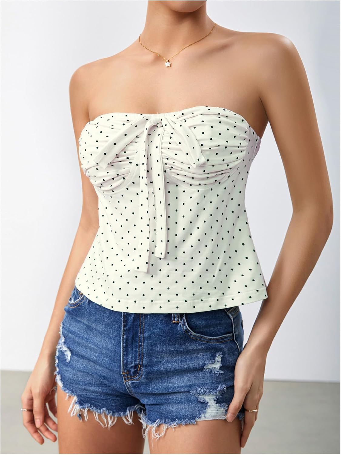 Milumia Women's Polka Dots Tube Tops Y2k Strapless Pleated Babydoll Peplum Top - Image 3