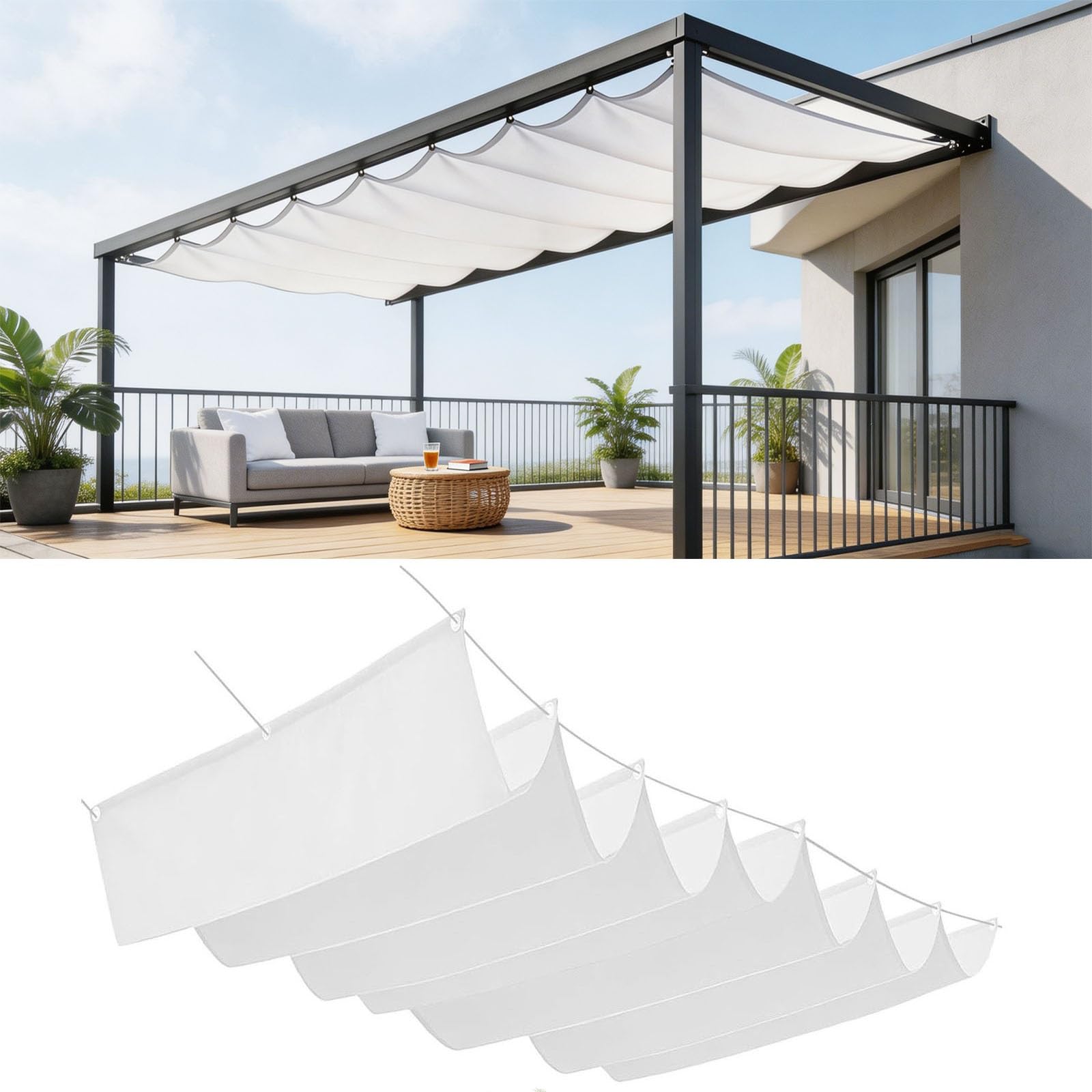 Voile d'ombrage vague anti-UV 98% imperméable et respirant pour patio