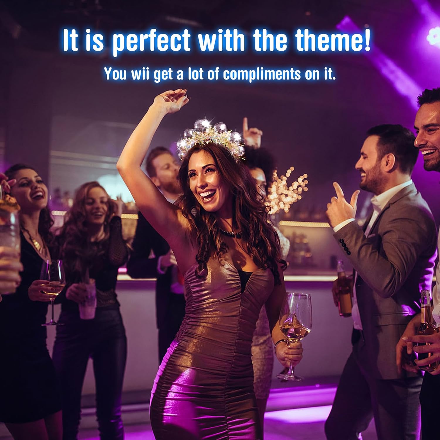 Christmas Decoration Silver Disco Headband New Years Decorations Disco Ball Headband Vintage Costume Headpiece, 70s Headbands for Women, Party Accessories 2025 New Years Eve (6 Pcs)