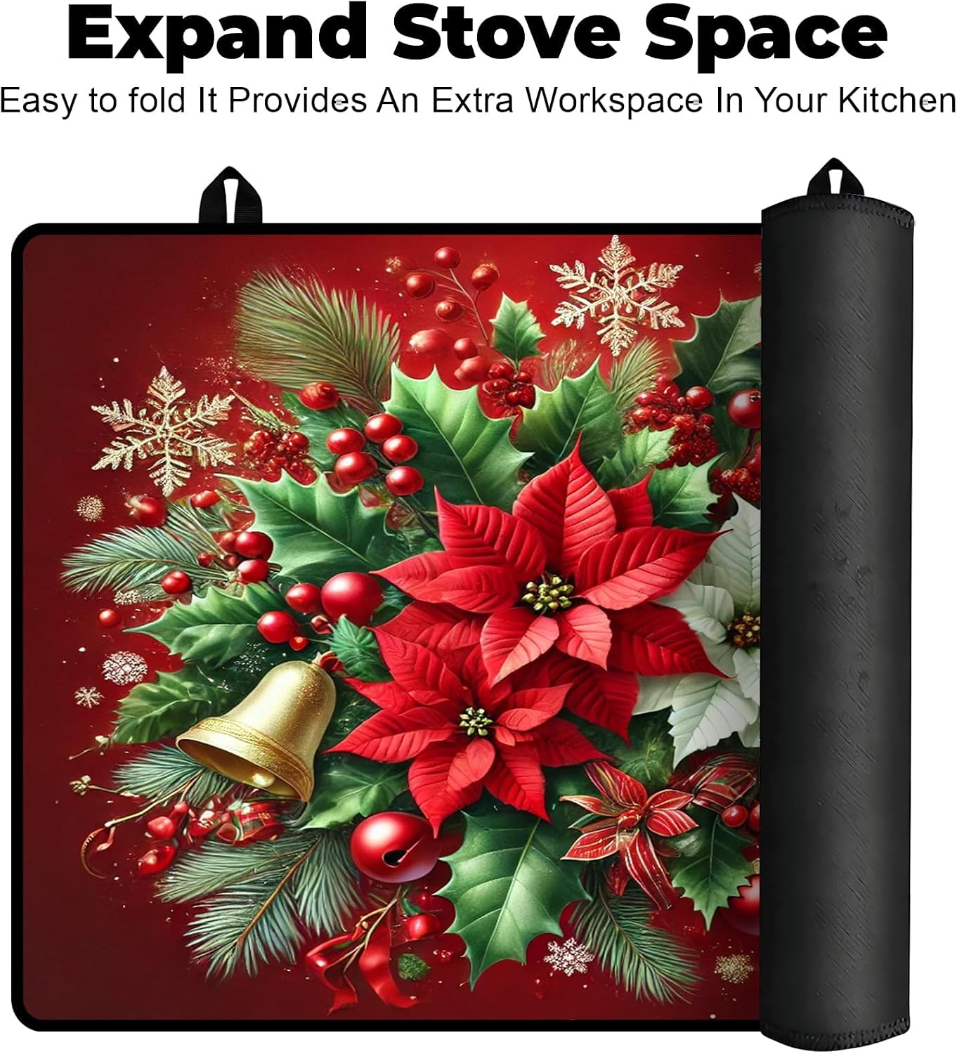 Heat-Resistant Stove Top Cover with Anti-Slip Rubber Coating – Electric Stove Protector, Scratch-Resistant, Expands Counter Space (Christmas wreath, 28.5"L x 20.5"W)