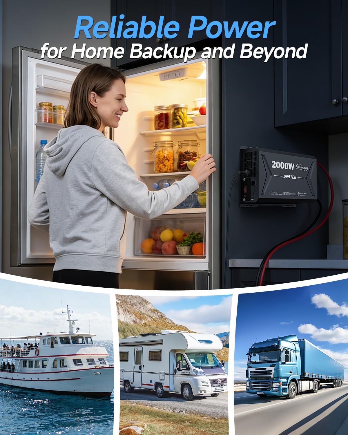 2000 Watt Pure Sine Wave Power Inverter, 12V DC to 110/120V AC Inverter with 3 AC Outlets, Remote, PD 3.0 USB Port, QC 18W, Remote Controller, LED Display,For RV Solar Systems,Semi Truck,Vehicles,Boat