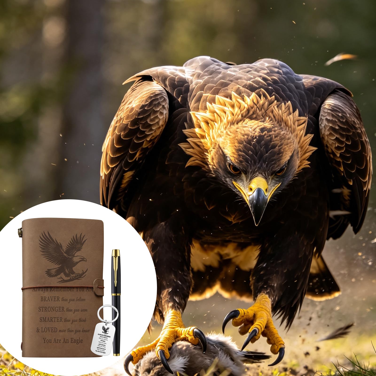 Xeboba Eagles Gifts Leather Journal Notebook with Pen and Keychain Inspirational Encouragement Eagle Scout Gifts for Men Women Teenage Boys Girl
