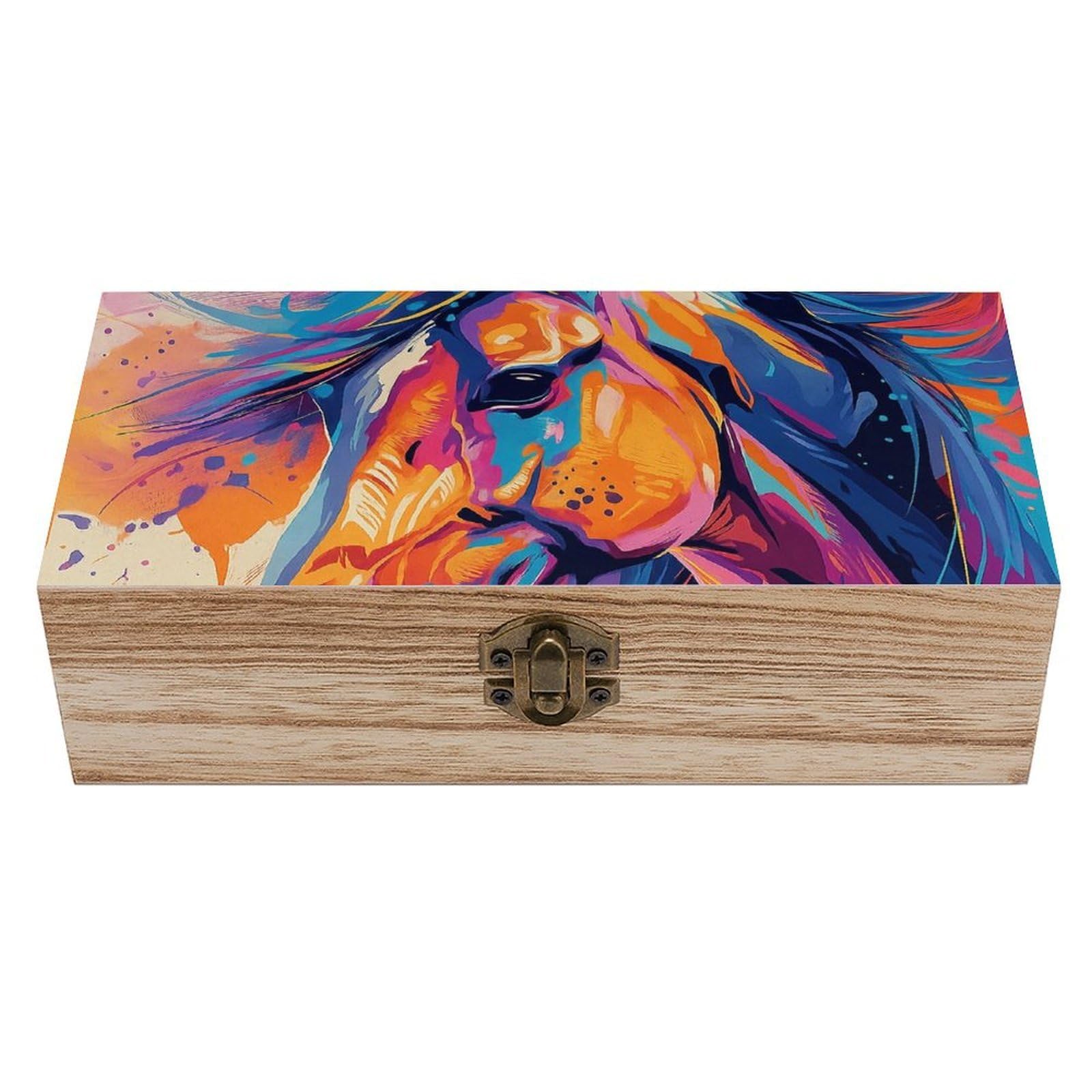 SMAZDFXX Colorful Horse Wooden Storage Box Multipurpose Decorative Box for Jewelry Photo Home Decor