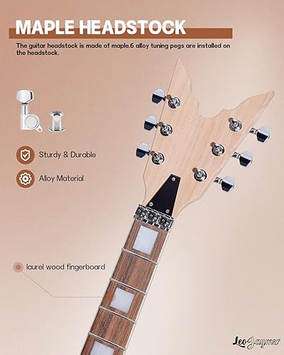 Vista 102 de Leo Jaymz - Juego para armar tú mismo tu guitarra eléctrica, cuerpo de caoba, mástil de arce, diapasón de ébano, incluye todos los componentes (BC)