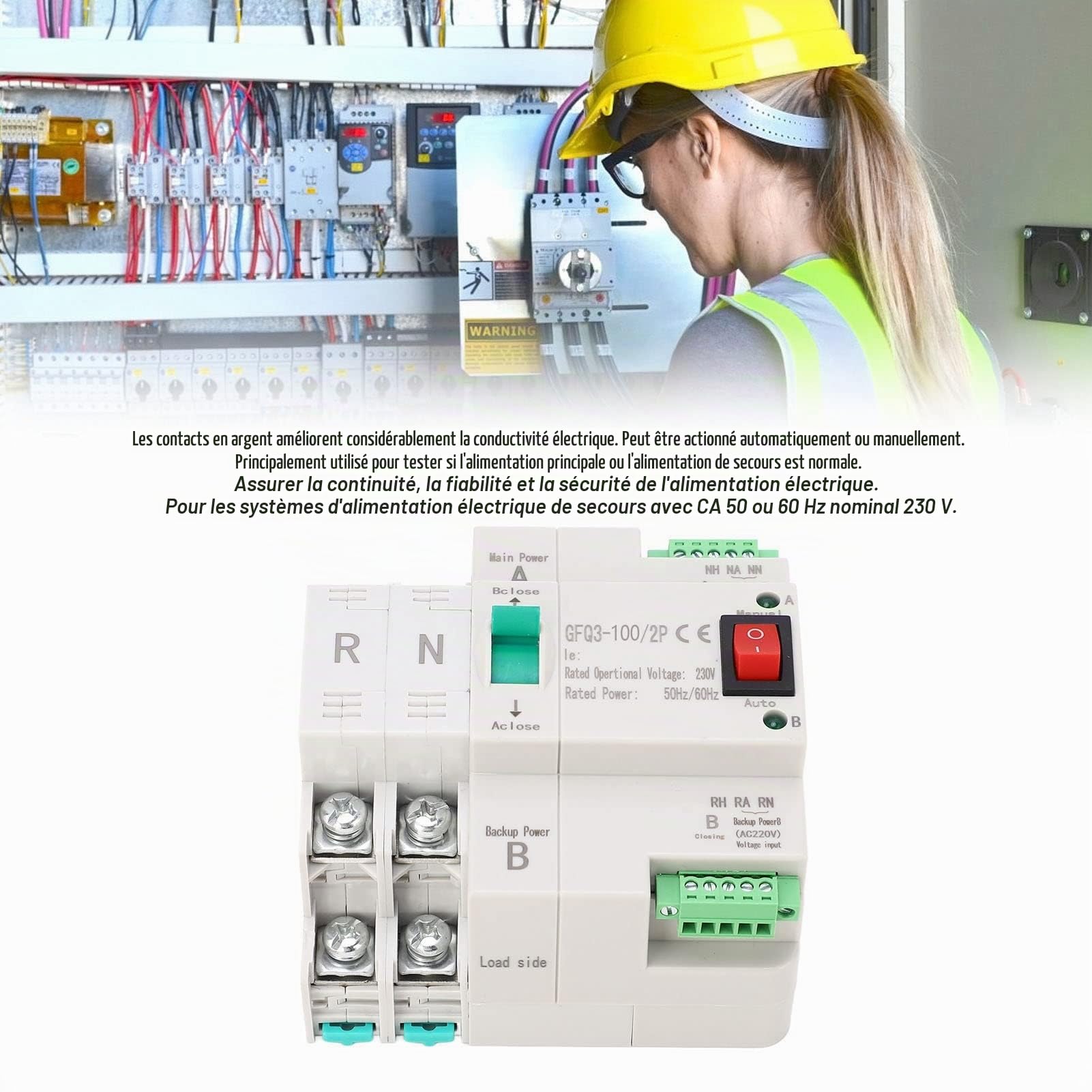 Sélecteur électrique, Inverseur de Source Automatique Double Puissance 2 Modes de Fonctionnement 2P pour Usine (100A)