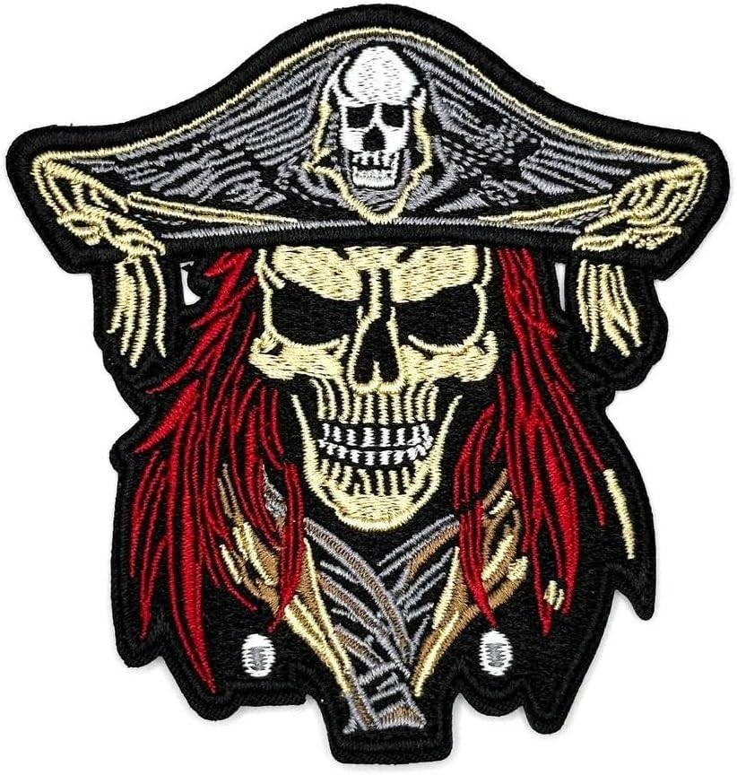 3.5" Pirate Iron On Patch - Embroidered Pirate Appliques Horror Halloween On Sew On Applique Patches for Holes, Clothing, Dress, Jeans, Hat, Clothes, Backpack - Pirate Skull Patch