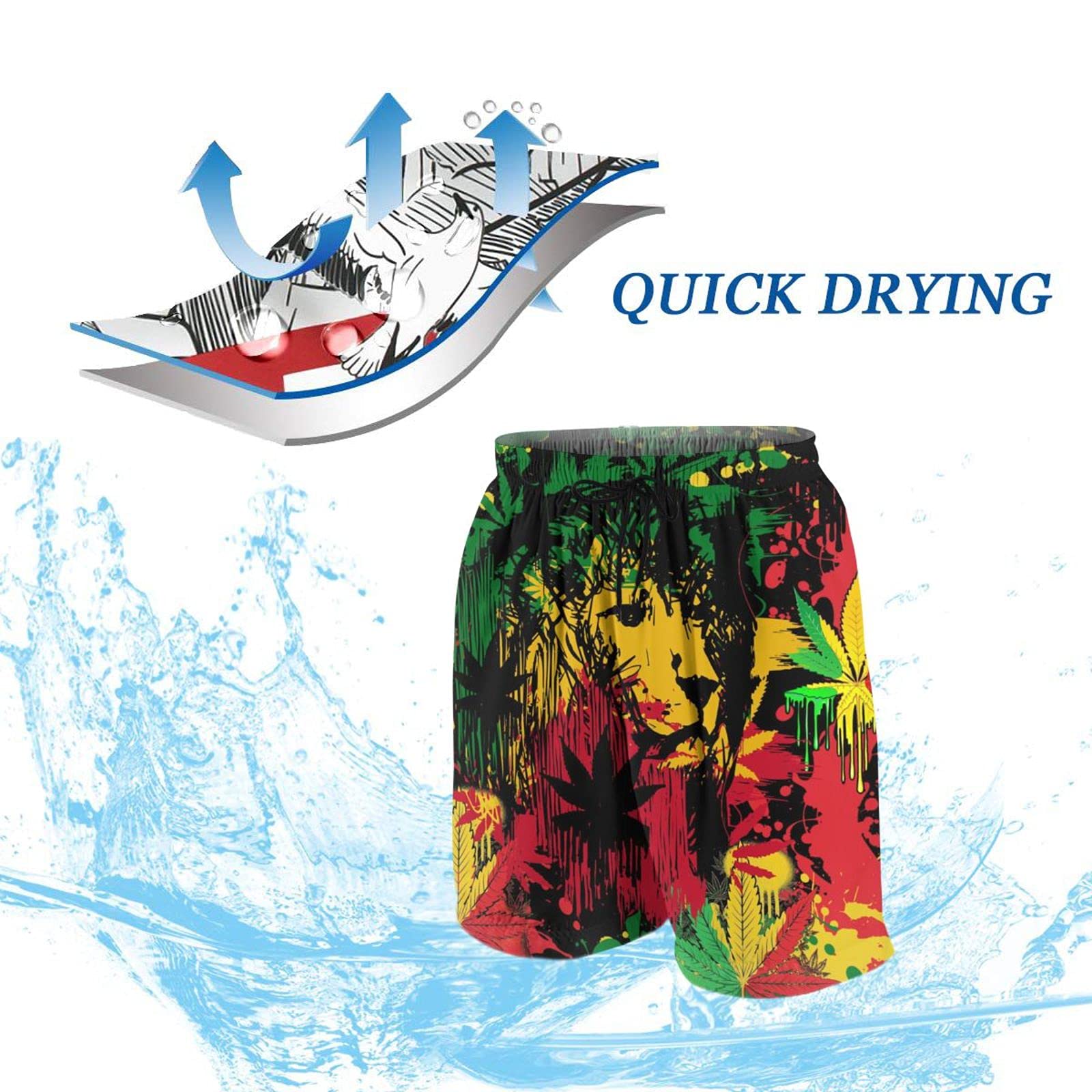 Jamaica Lion Weed Men's Swim Trunks Quick Dry Bathing Suit 7
