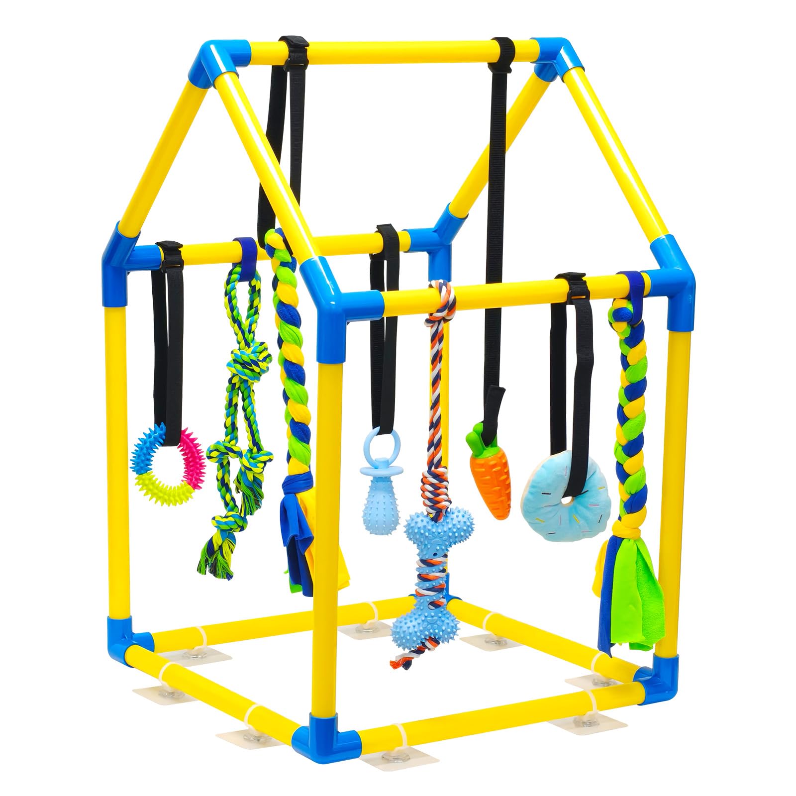 Gimnasio de juego para cachorros con 8 juguetes colgantes, gimnasio de la selva para perros pequeños y cachorros, enriquecimiento interior, centro de actividades de entrenamiento interactivo