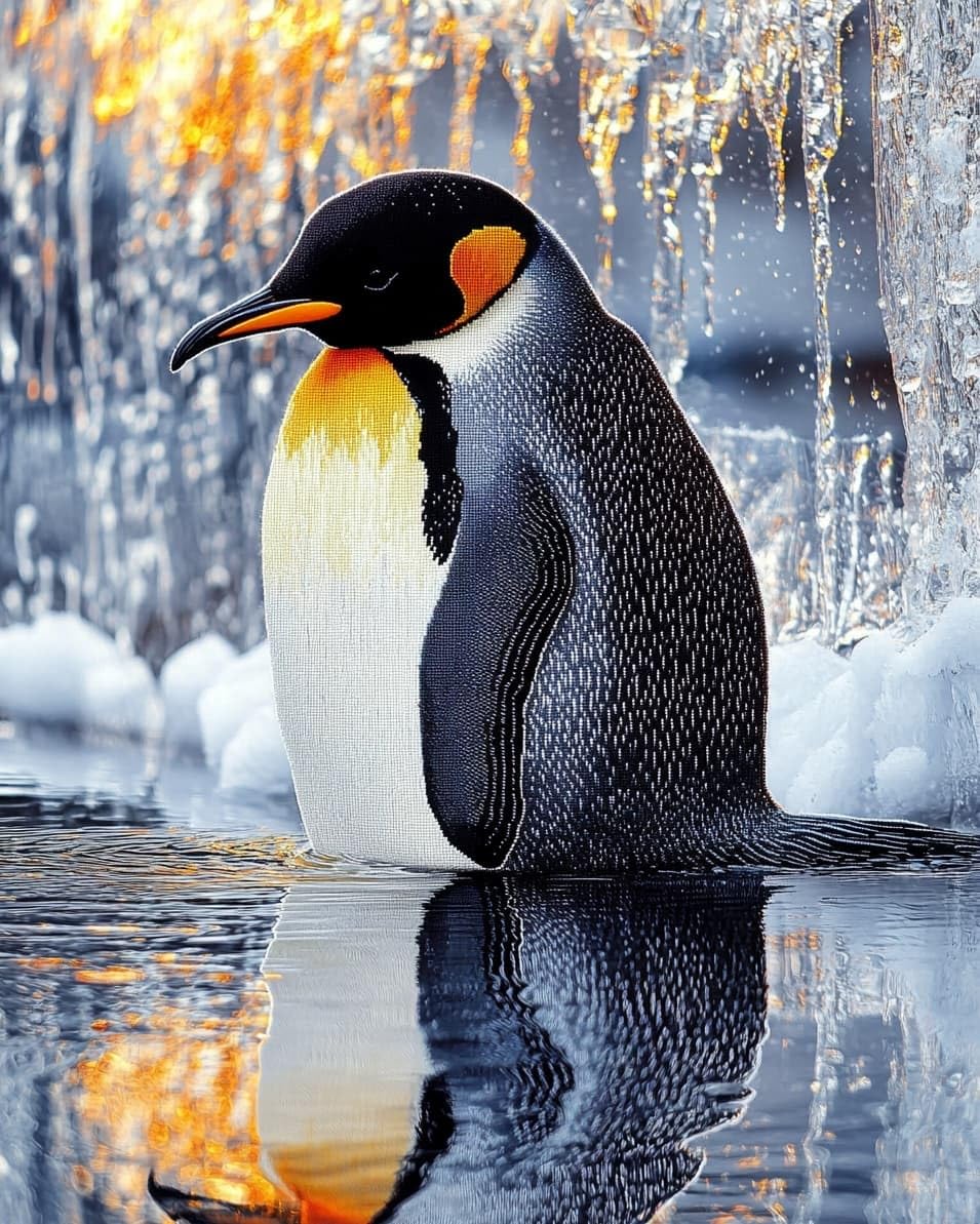WallustrioaW Embroidery Kit for Beginners,Cute Penguins,Cross Stitch Kit with Pattern and Instructions,11CT Hand Crafts Embroidery for Adults,40x50cm