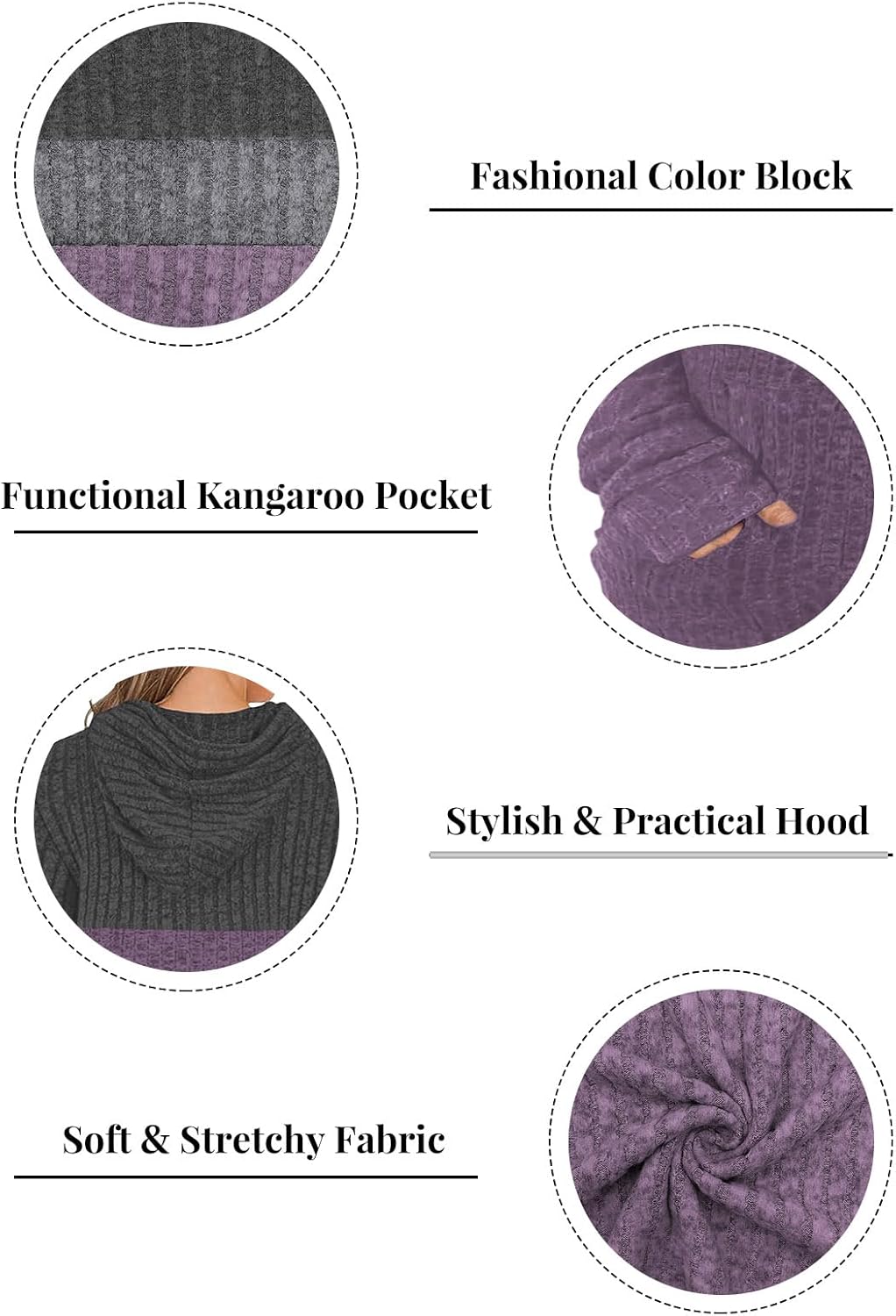 VISLILY Plus-Size-Hoodies for Women Casual Color Block Sweaters Long Sleeve Pullover Sweatshirts Cute Loose Tops with Pocket - Image 3