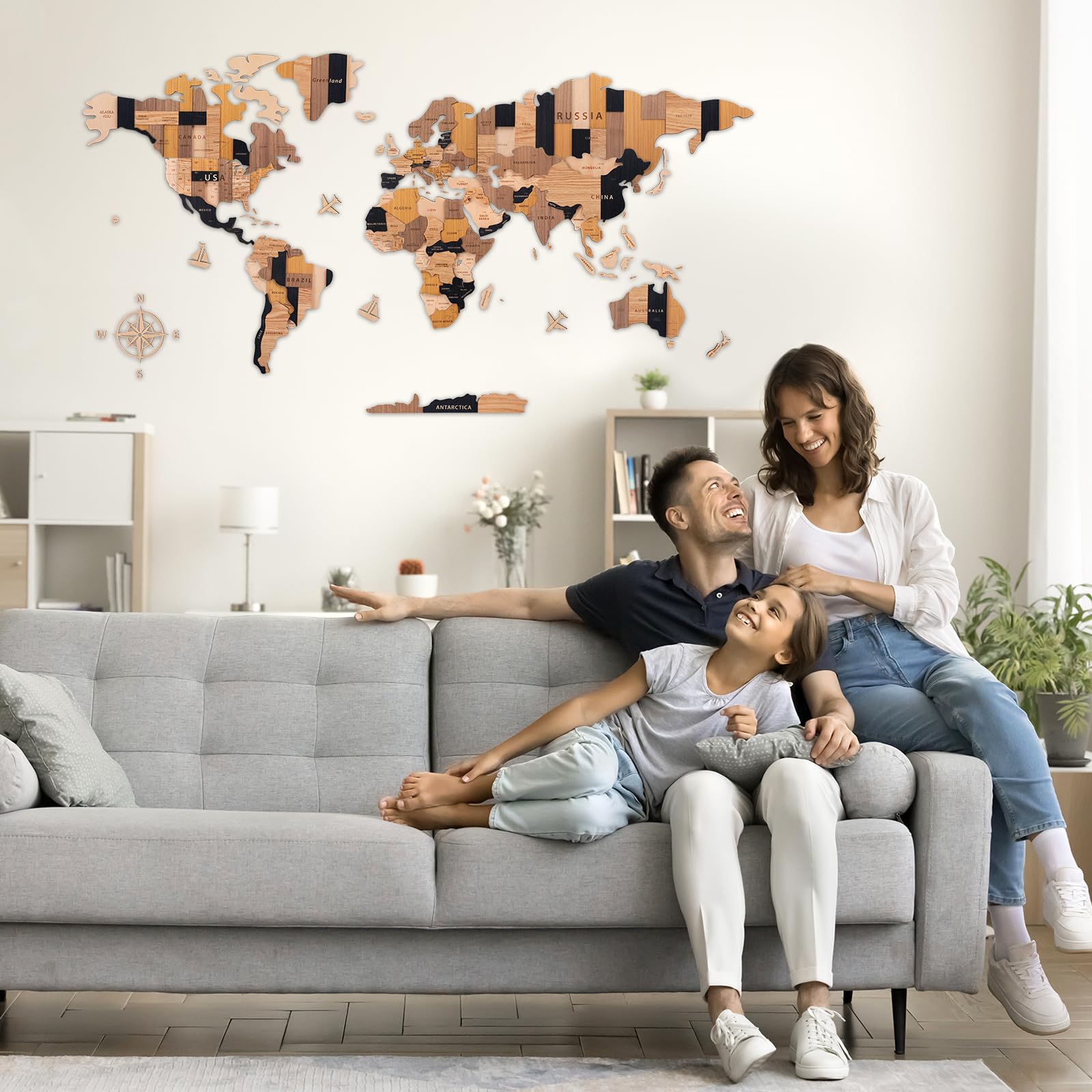 Mapa del mundo de madera en 3D, mapa decorativo del mundo de madera arte de pared multicapa, arte de decoración de pared para el hogar y la oficina, regalo para todas las ocasiones, 150 x 85 cm
