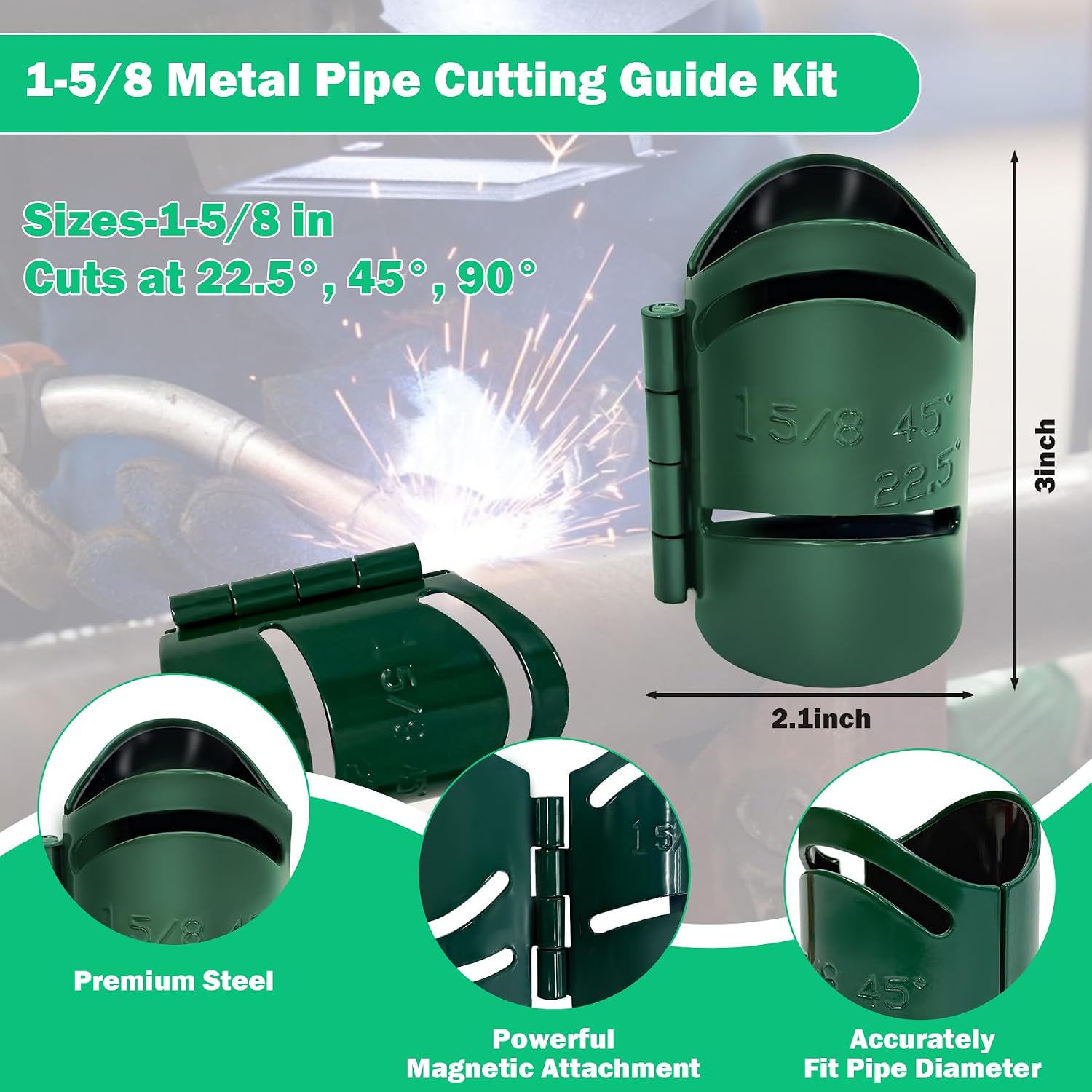 Metal Pipe Cutting Guide Kit 1-5/8 in, Pipe Saddle Template Cutting Guide | Pipe Cutting Guide Tool,High-Precision Cross,Saddle Cuts at 22.5°, 45°, 90°（1-5/8‘’）