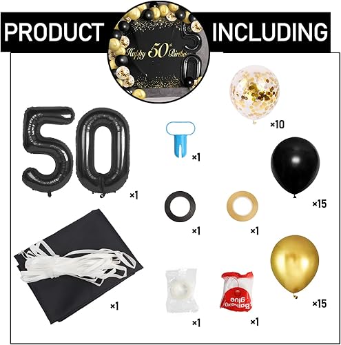 Miniatura 3 de Globos de feliz cumpleaños número 50 negro decoración del juego de guirnaldas temáticas de fiesta de 50 años decoración de fondo para mujeres y