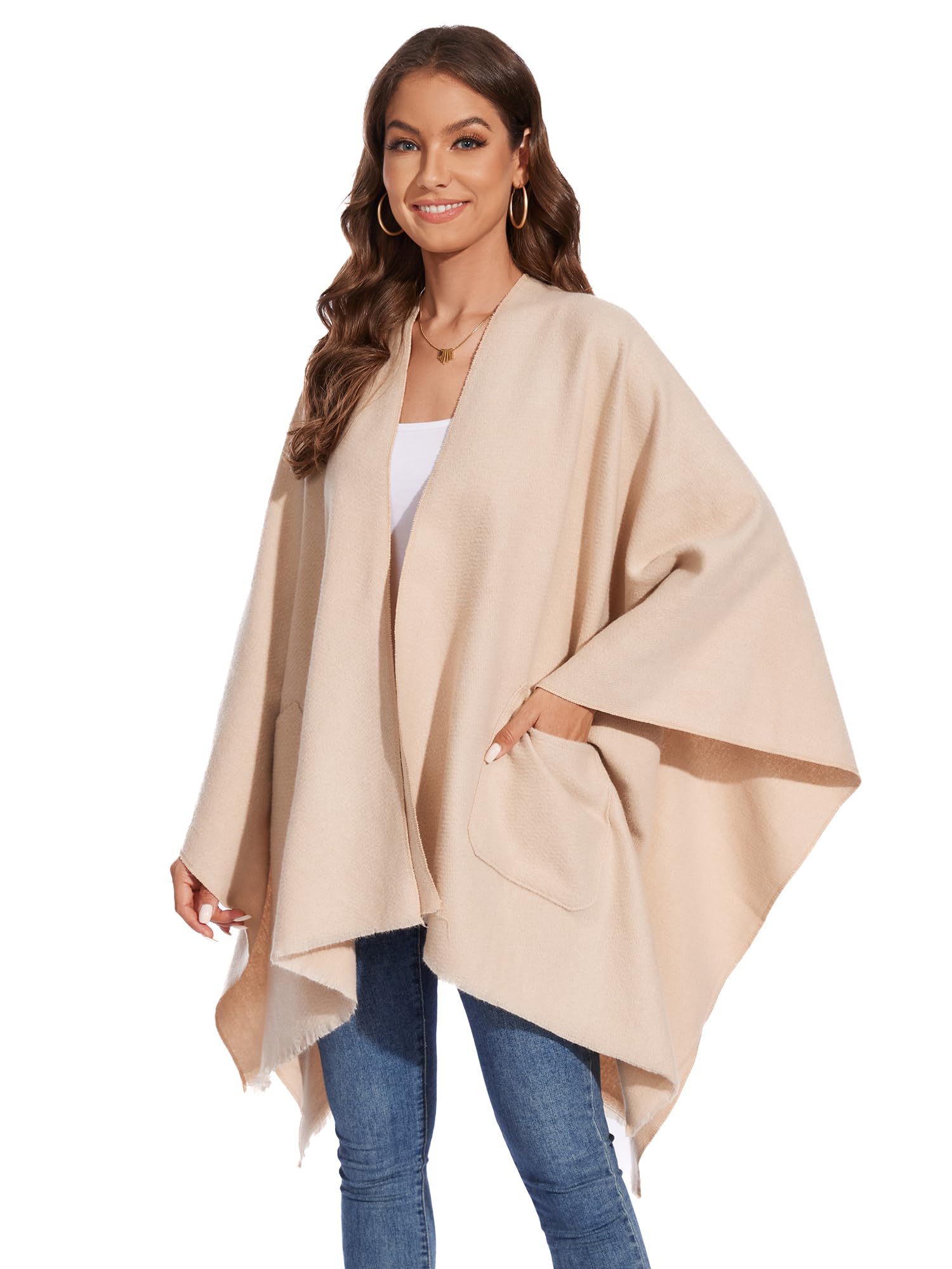 Shawl Wraps for Women, Elegant Knitted Cape Open Front Poncho Scarf Blanket Cardigan Coat for Spring, Autumn, and Winter-picture-46