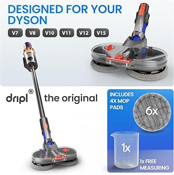 Mop Attachment Compatible With Dyson V12 Vacuum Cleaners, Electric Floor Cleaner With Removable Water Tank, 6 Washable Pads + 1 Refill Container (V12)