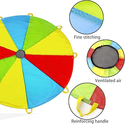Miniatura 6 de MountRhino - Paracaídas para niños paracaídas con asas - Paracaídas multicolor para niños paracaídas para juegos de interior y exterior Rainbow 6ft