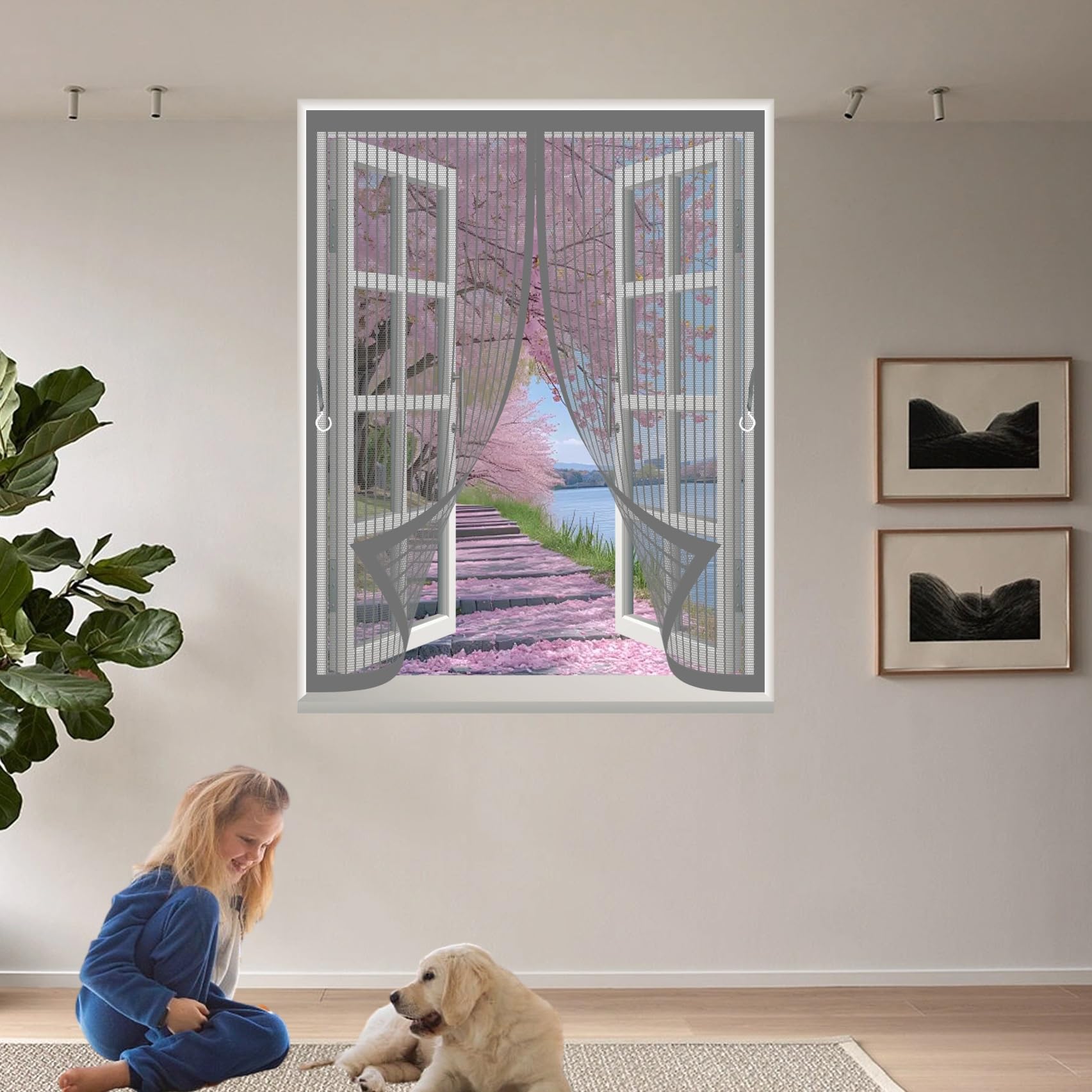 Zasłona Siatkowa 146 x 136 cm Z Silnymi Magnesami I Taśmą Magiczna, Chroni Przed Owadami I Zapewnia Dopływ Świeżego Powietrza Siatki Na Tarasy Do Wszystkich Typów Okien, Szary