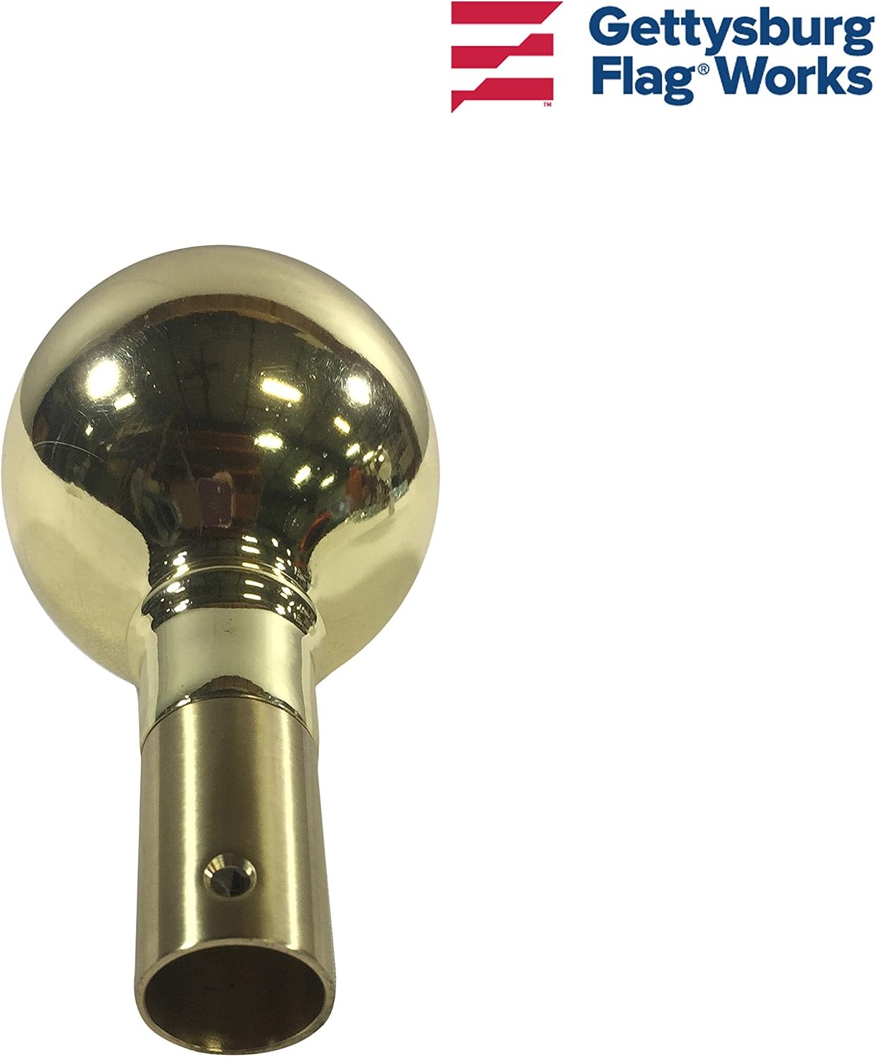 Gettysburg Flag Works Shiny Gold Brass Finished Cast Brass Metal Parade or Indoor Flagpole Ball Finial, 3" Diameter Ball with Ferrule attachement for Standard Hardwood Oak Poles