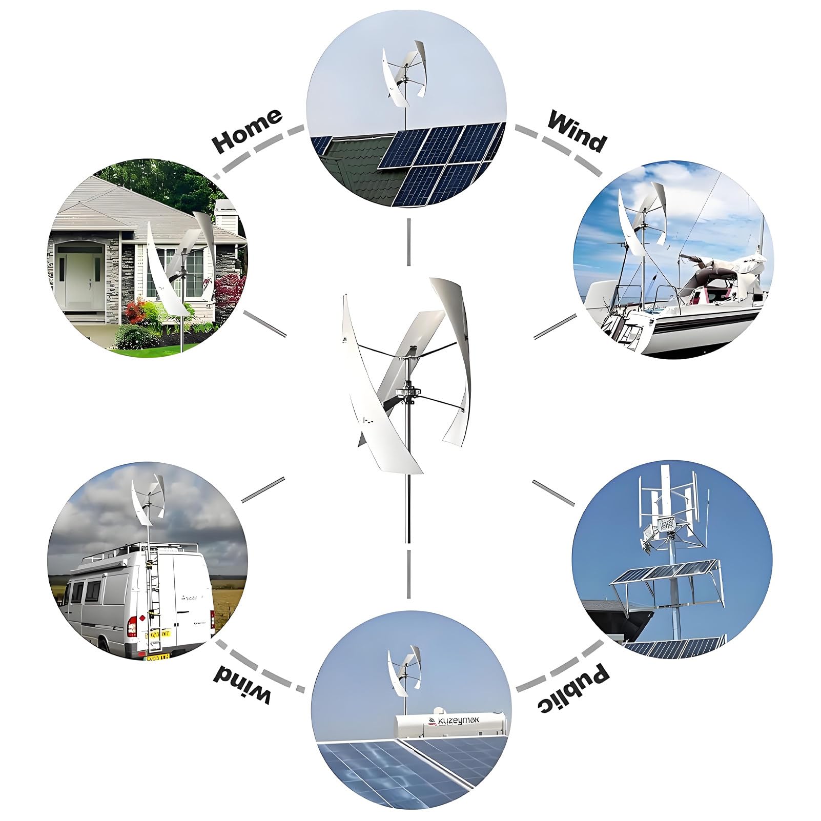 Generador eólico de Eje Vertical de 100 W y 24 V con Rueda de Viento Auxiliar y Palas de Fibra de Nailon: Kit Completo para Uso doméstico, en cabañas, en el Sector marítimo White-12V
