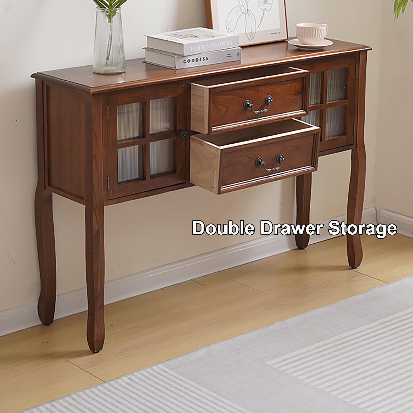 Tavolo Consolle Ingresso in Stile Rustico con Cassetti e Ante, Mobile Svuotatasche Ingresso, Consolle Cucina con Contenitore per Corridoio, Soggiorno(Brown,100x32x82cm/39x12.6x32in)