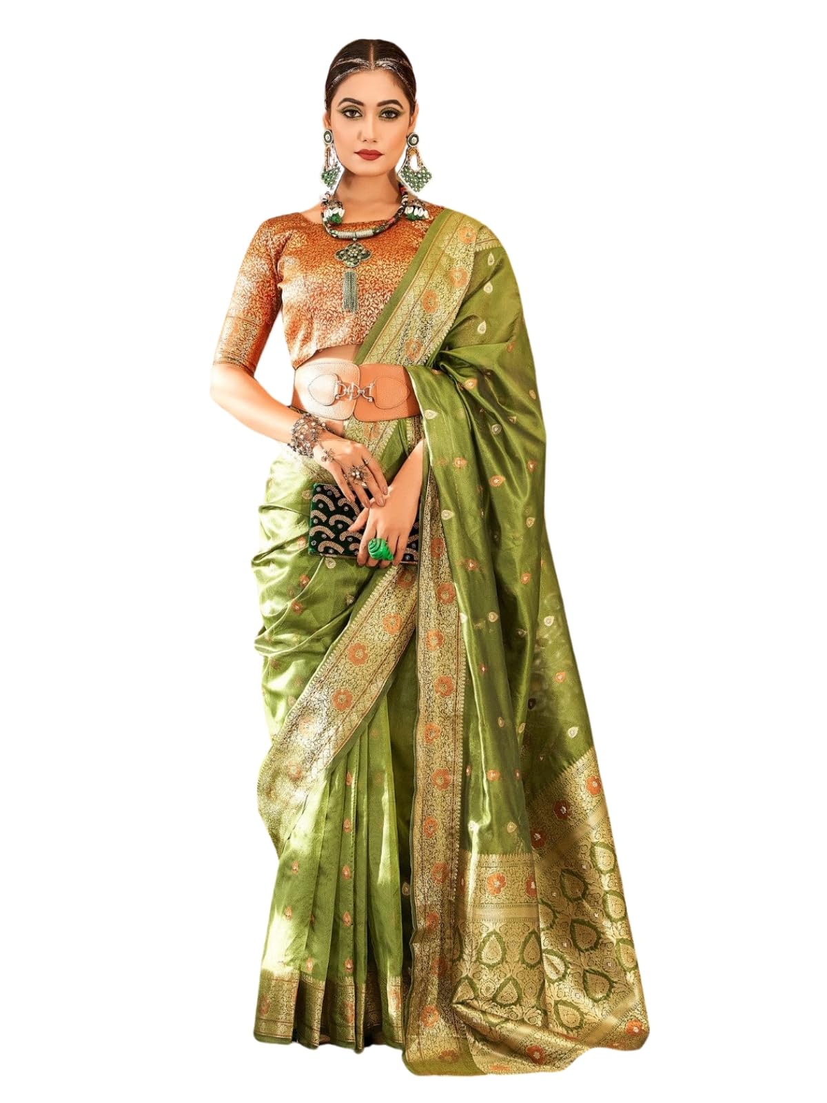 Dhruvi Trendz Women's Jacquard Cotton Silk Saree (Dt-S2331_Green)