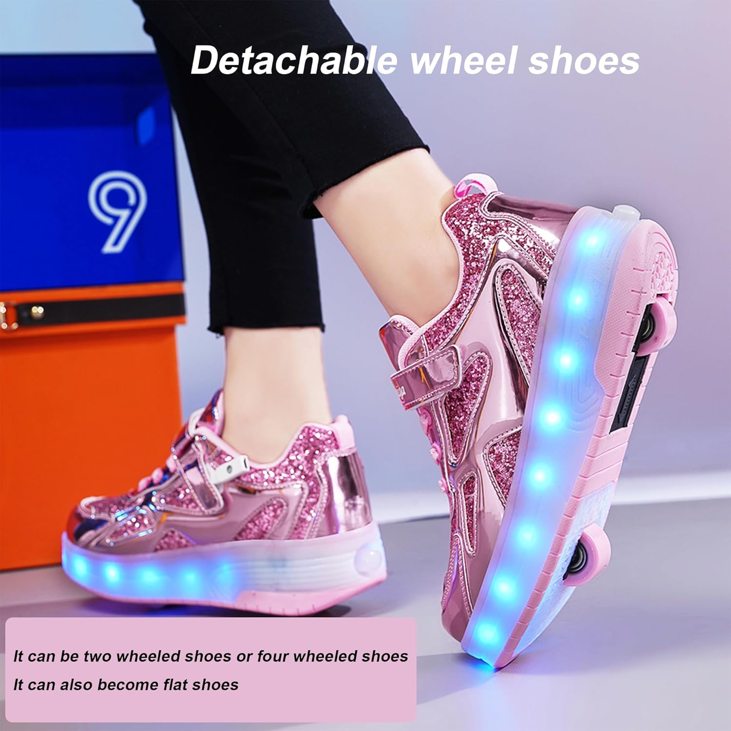 Ufatansy Roller Shoes Girls Boys Sneakers with Wheels Roller Skate Shoes USB Charging LED Light Up Footwear Skates for Beginner Trainers Kids Lightweight Breatheable Shoe