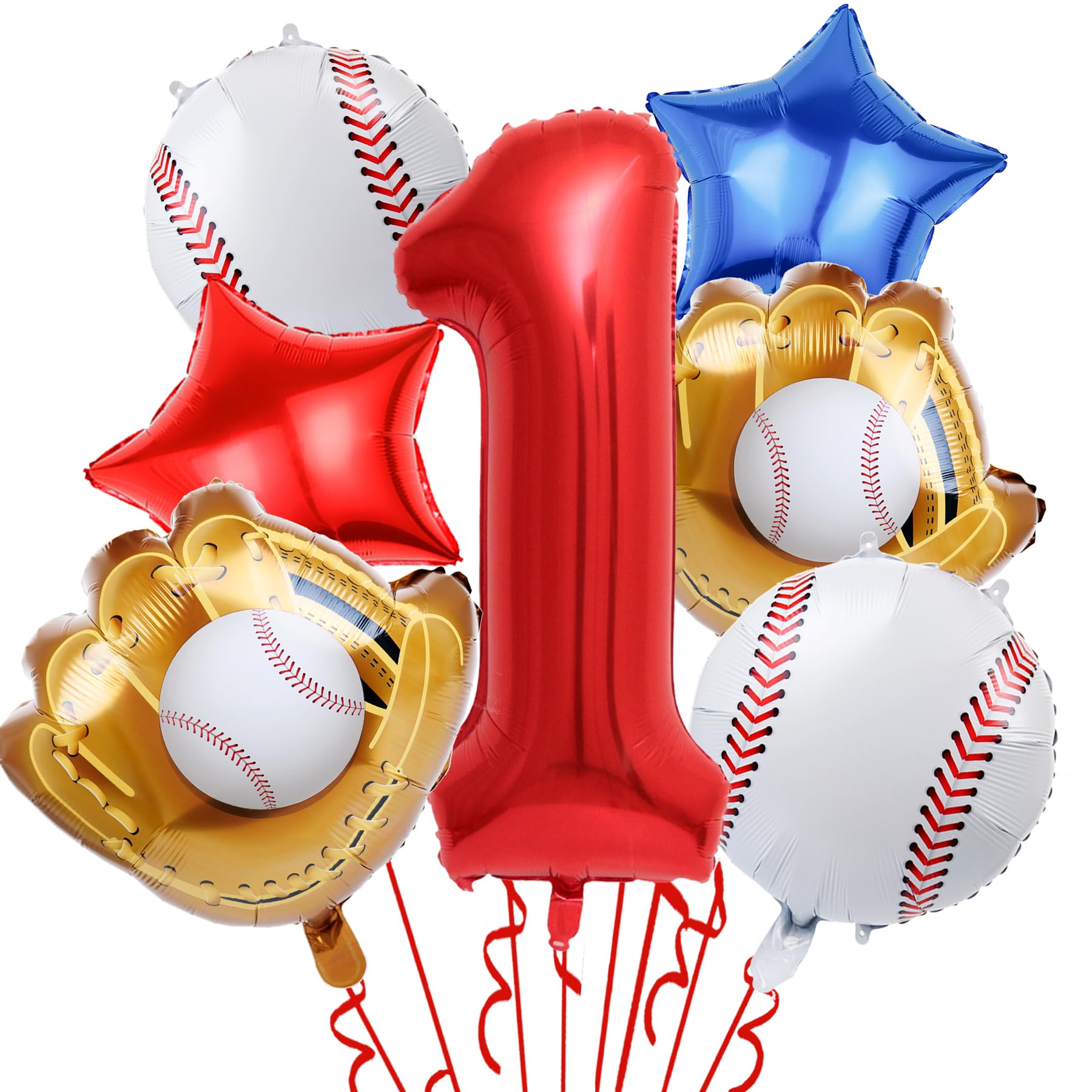 Baseball 1st Birthday Party Balloons,32 Inch Red Foil Number 1 Balloon,Sports Theme Baseball Glove Foil Balloon for Rookie of the Year First Birthday