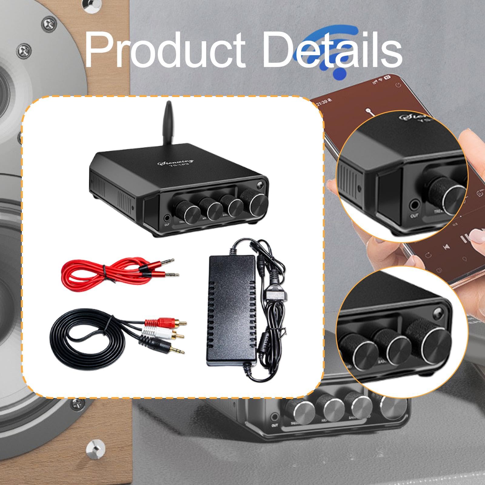 Amplificatore di Potenza, Amplificatore Stereo, Ingresso USB AUX, Audio ad Alta fedeltà di Classe D a Due canali per Home Theater