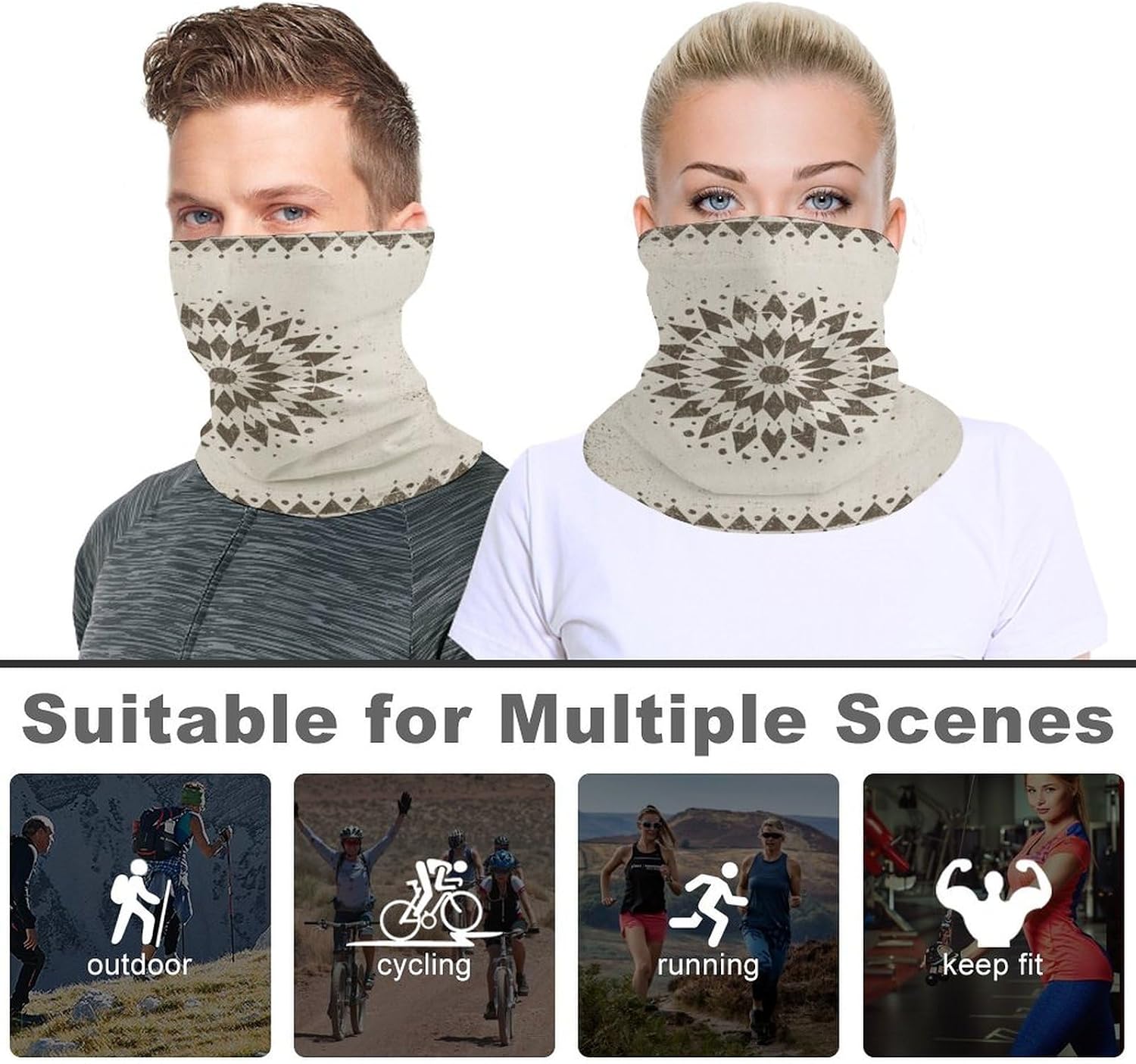 Linear Daisy Men's Neck Gaiter Face Cover, Polyester Breathable Scarf with Drawstring Toggle Adjuster