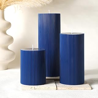 Ribbed Pillar Candles Set of 3, Width 3