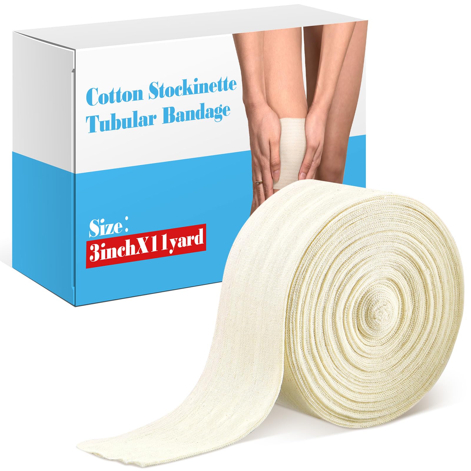 Economy Cotton Stockinette Tubular Bandage Comfortable Arm Leg Knee PreWrap for Pre-Splinting or Casting Fabrication Tubular Arm Stocking Tube Bandage (3 Inch x 11 Yard)