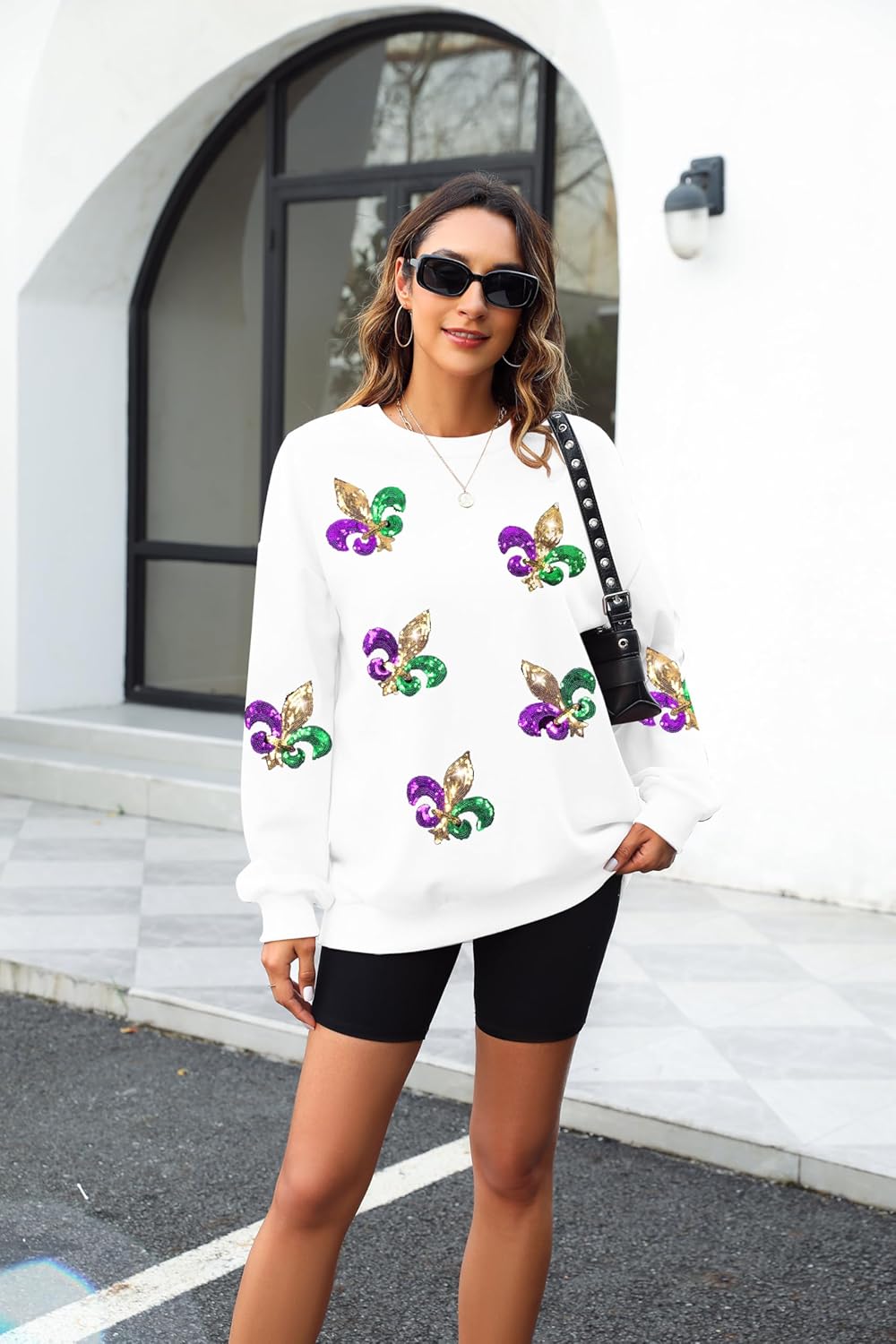 LUKYCILD Mardi Gras Sweatshirt Women Stripes Fat Tuesday Shirt Mask Graphic Carnival Long Sleeve Tee New Orleans Party Top - Image 4