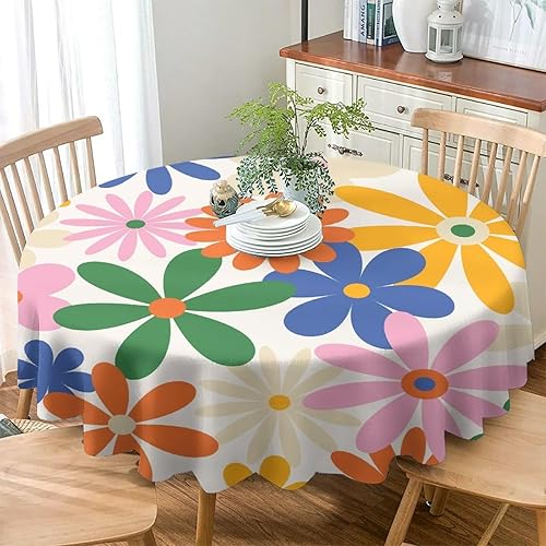 Miniatura 337 de Mantel floral hippie, diseño retro de los años 70, naranja, rosa, azul, floral, bohemio, estampado estético de margaritas, para fiesta, picnic