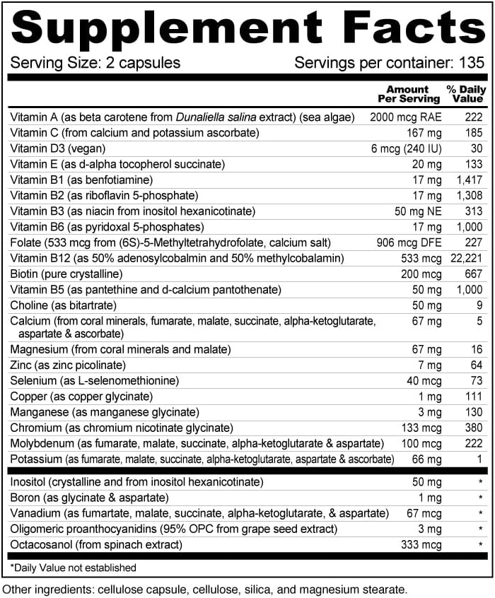 Miniatura 2 de Wellness Resources Daily Energy Vitamina múltiple  Vitaminas 100% coenzima B, incluyendo metilfolato y metilado B12 con otros factores importantes